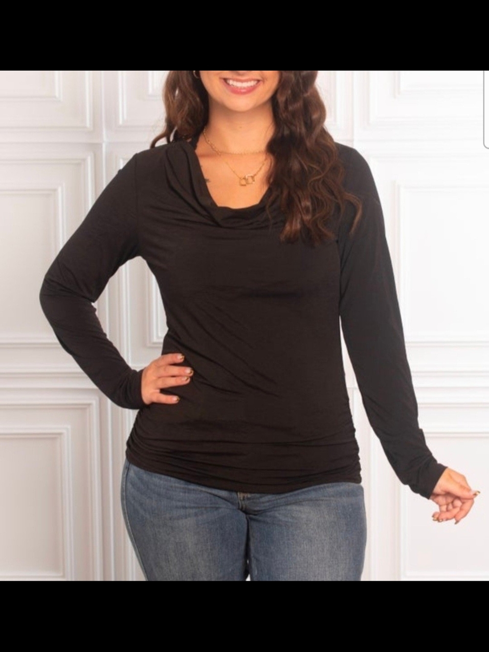 Women's Dear Scarlett Black Rouched Long Sleeve Plus Size Top~3XL